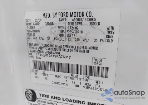 2009 Ford F-150 Xl/Xlt from USA, damaged, VIN 1FTRW128X9FA76317